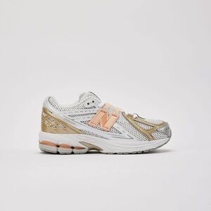 New Balance 1906 White, Gold, and Orange Sneakers